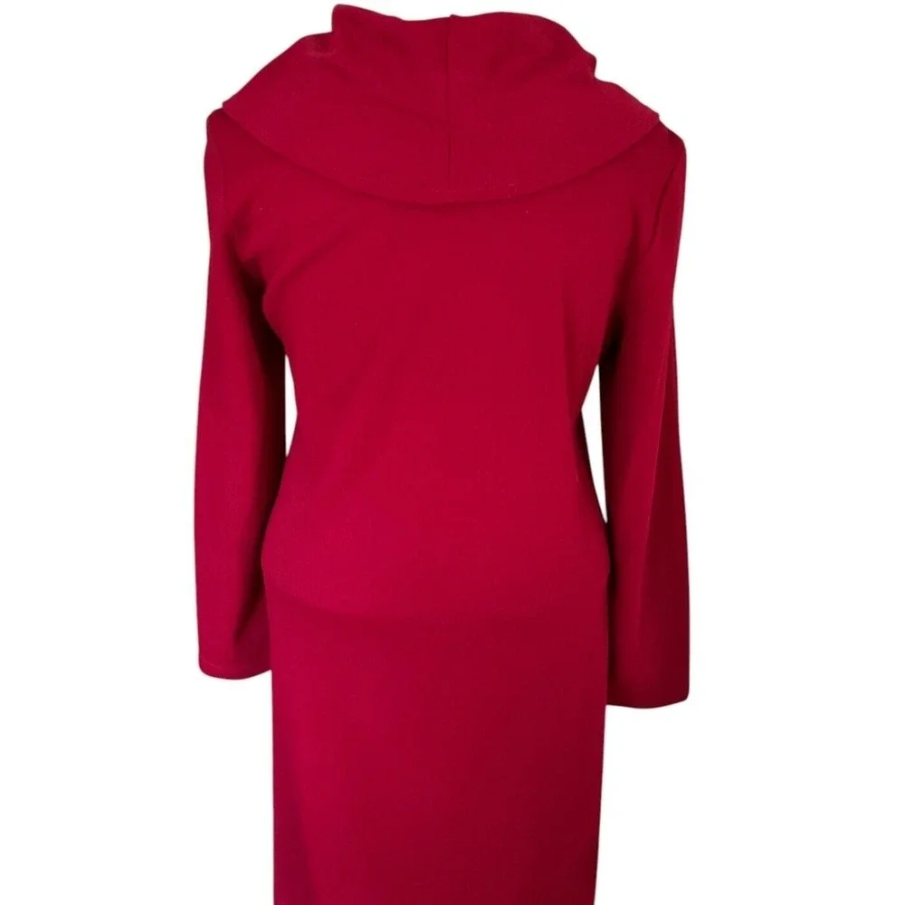 Nina Leonard Womens Red Cowl Neck Long Sleeve Knit Sweater Midi Dress Size L